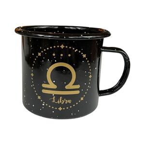 Libra Astrology 18 oz Enamel Campfire Mug Zodiac Symbol Blk White & Gold NWT